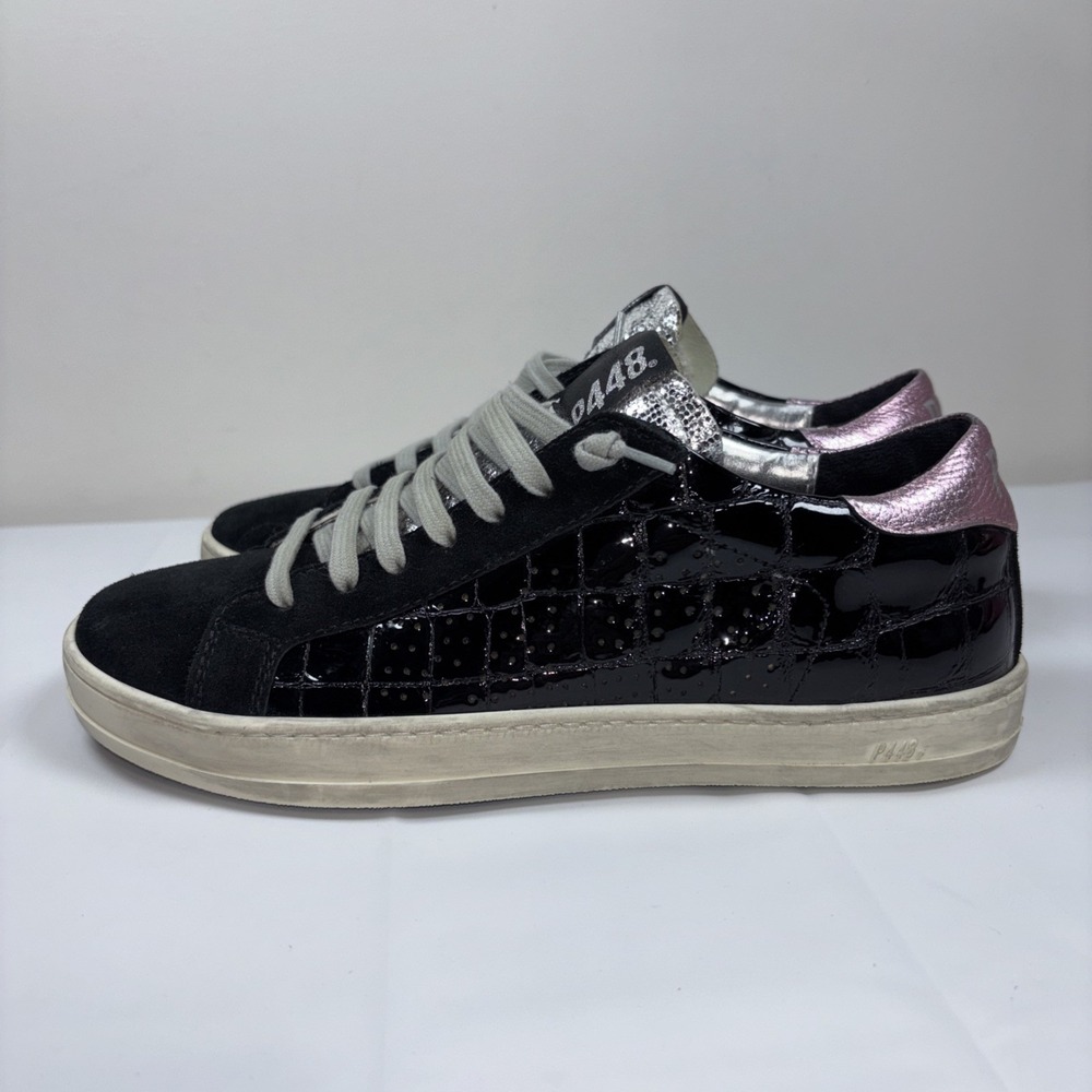 P448 Women John Embossed Patent Leather Gillter Lace Up Sneakers Sz 37/7 Comfort - Picture 4 of 16
